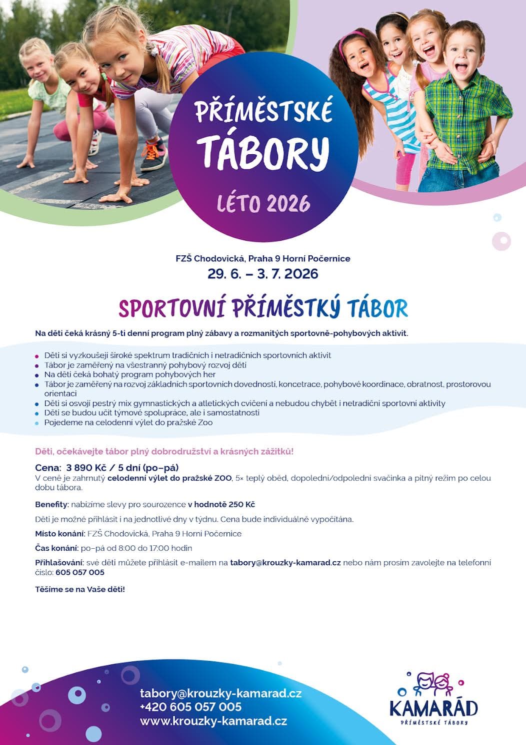 Plakát příměstského sportovního tábora Léto 2026