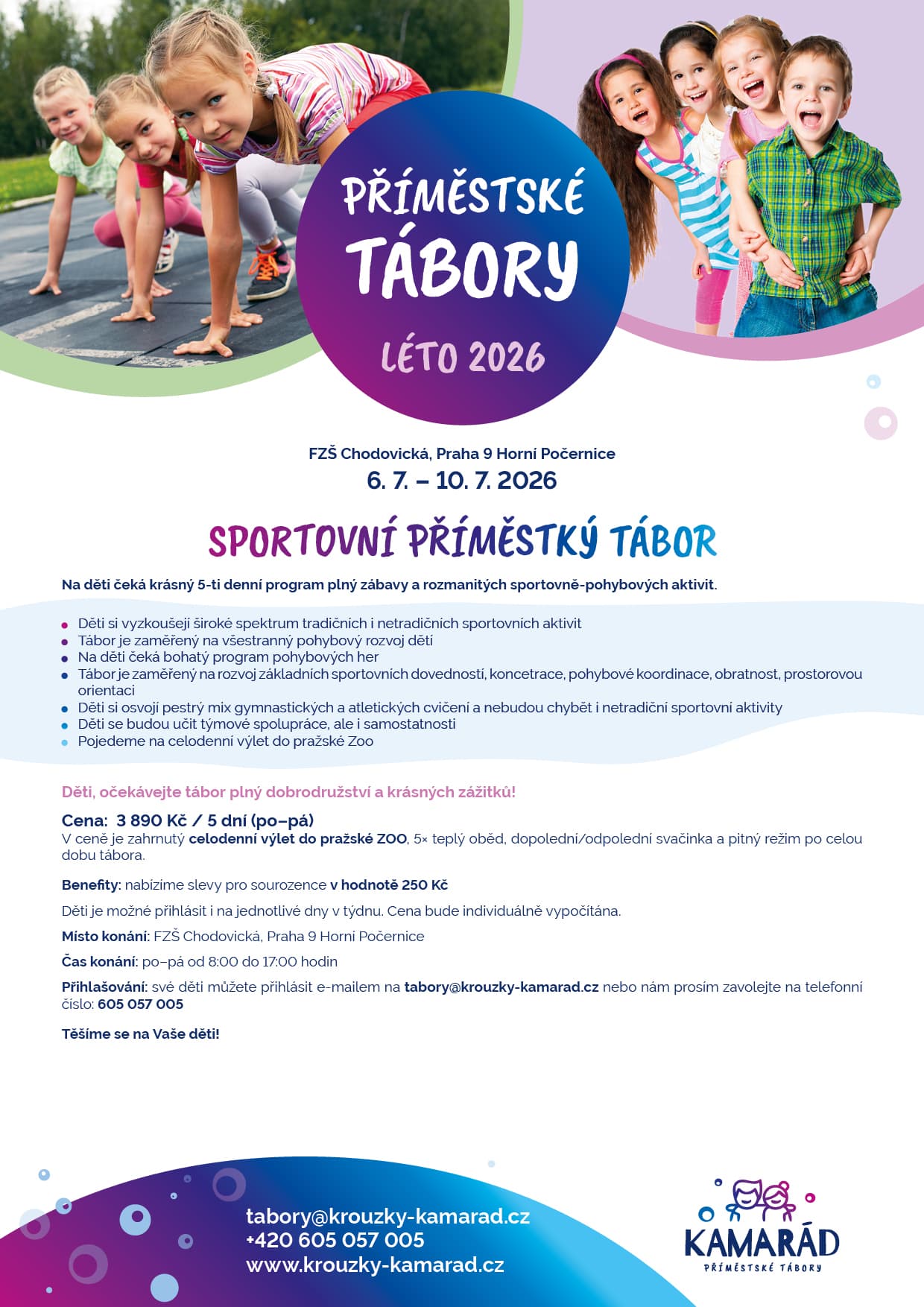 Plakát sportovního příměstského tábora Léto 2026